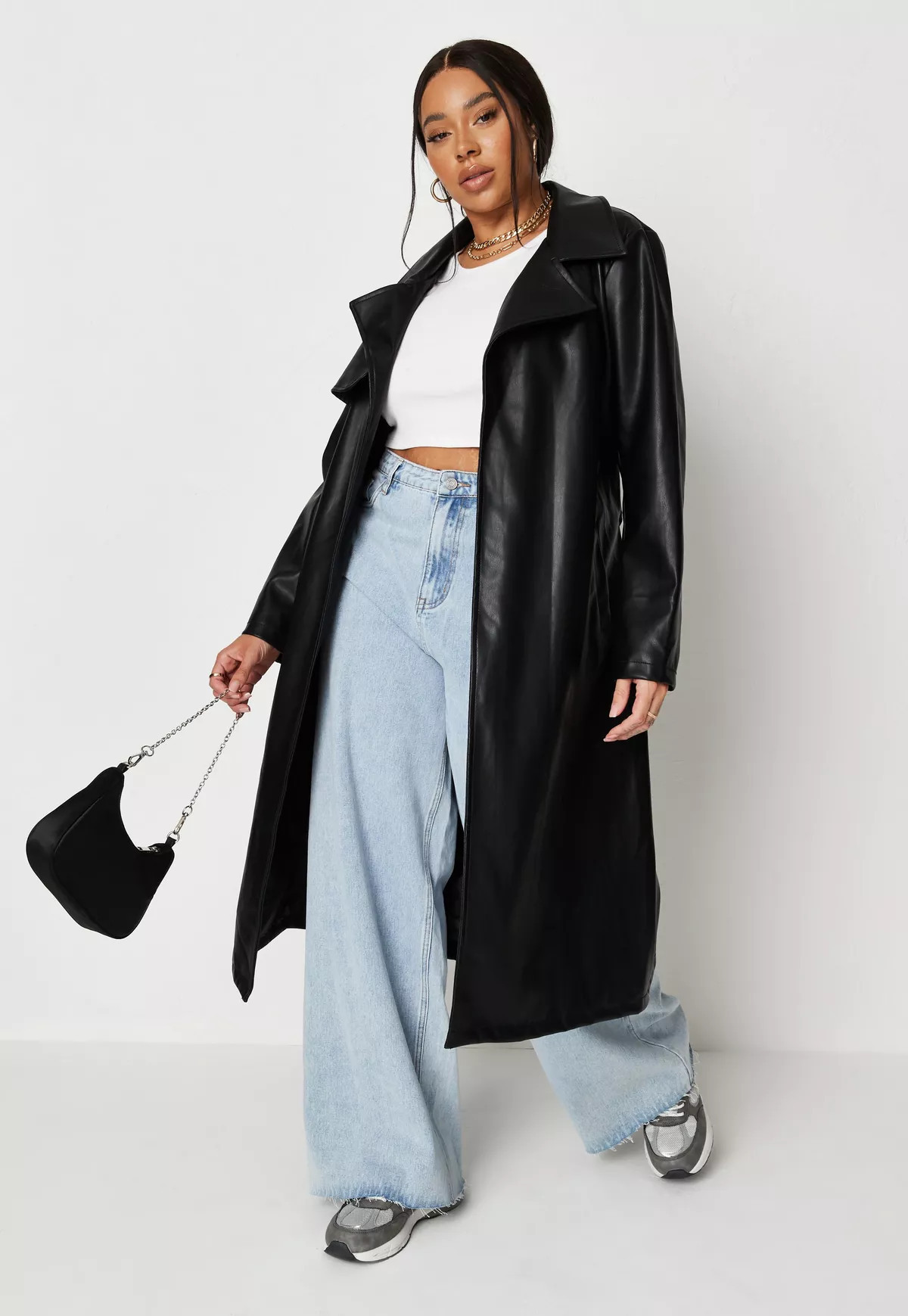 Missguided - Plus Size Black Faux Leather Trench Coat | Missguided (US & CA)