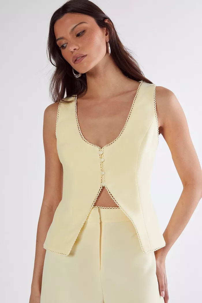 Picot Trim Tailored Top | Boohoo.com (UK & IE)