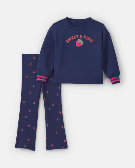 Toddler Girl 2-Piece 'Sweet & Kind' Strawberry Sweatshirt & Pant Set - Navy Blue | Carter's Inc