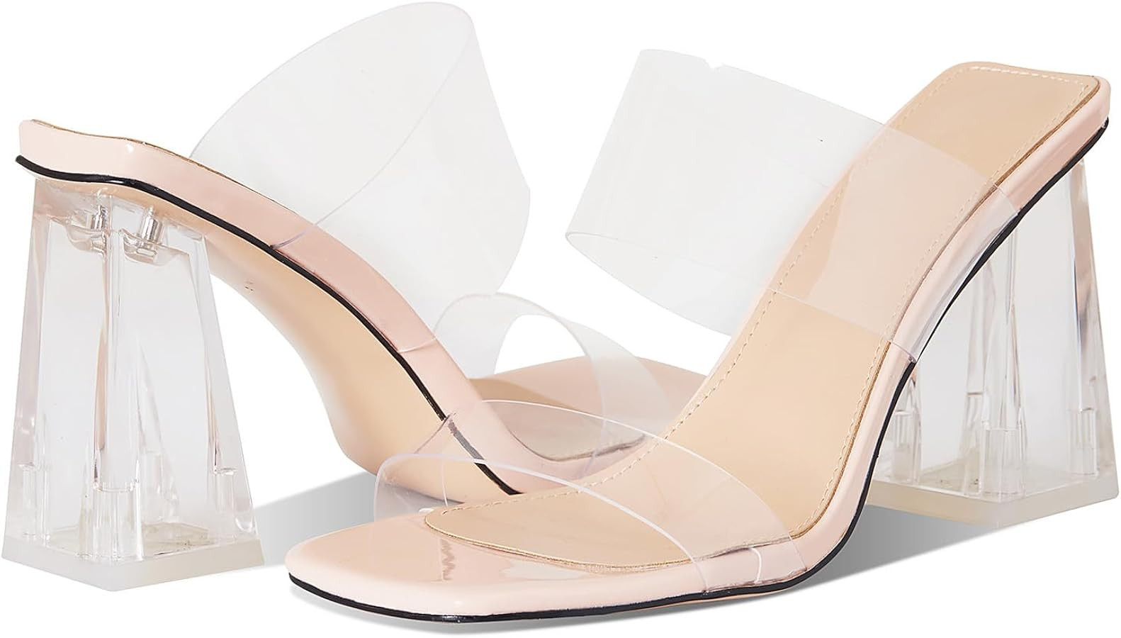 Ancomafio Clear Heels Sandals for Women Transparent Sandals Two Strap Square Toe Chunky Block Hee... | Amazon (US)