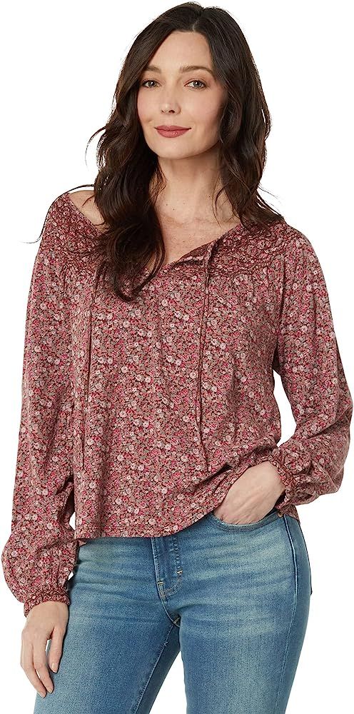 Lucky Brand Smocked Peasant Notch Neck Top | Amazon (US)