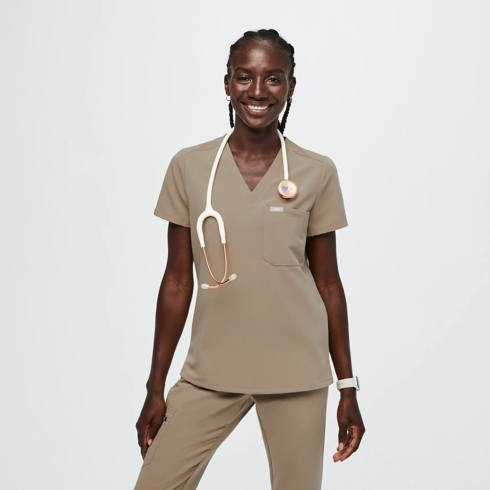 Women's Catarina One-Pocket Scrub Top - Latte · FIGS | FIGS