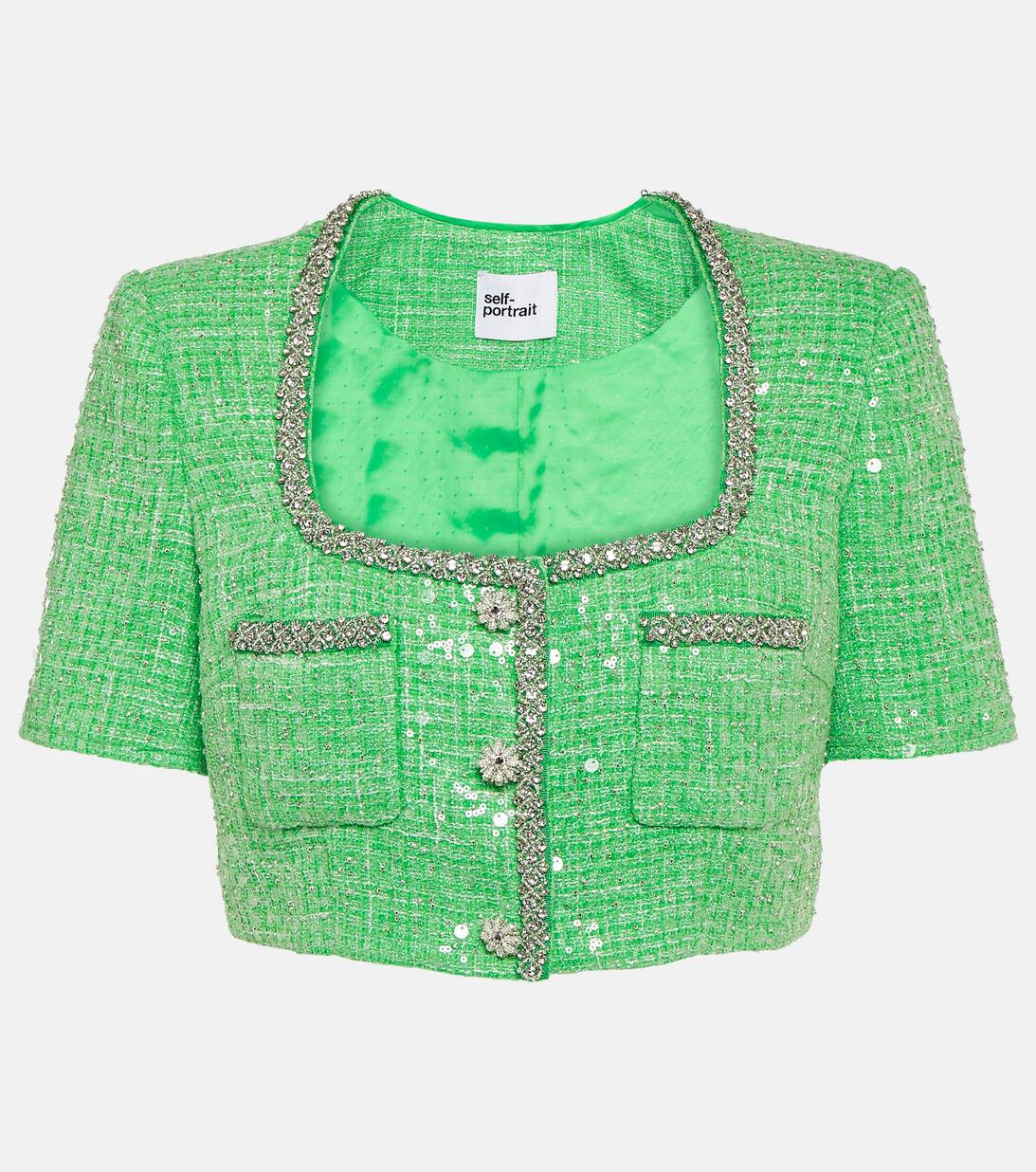 Sequined embellished bouclé crop top | Mytheresa (UK)