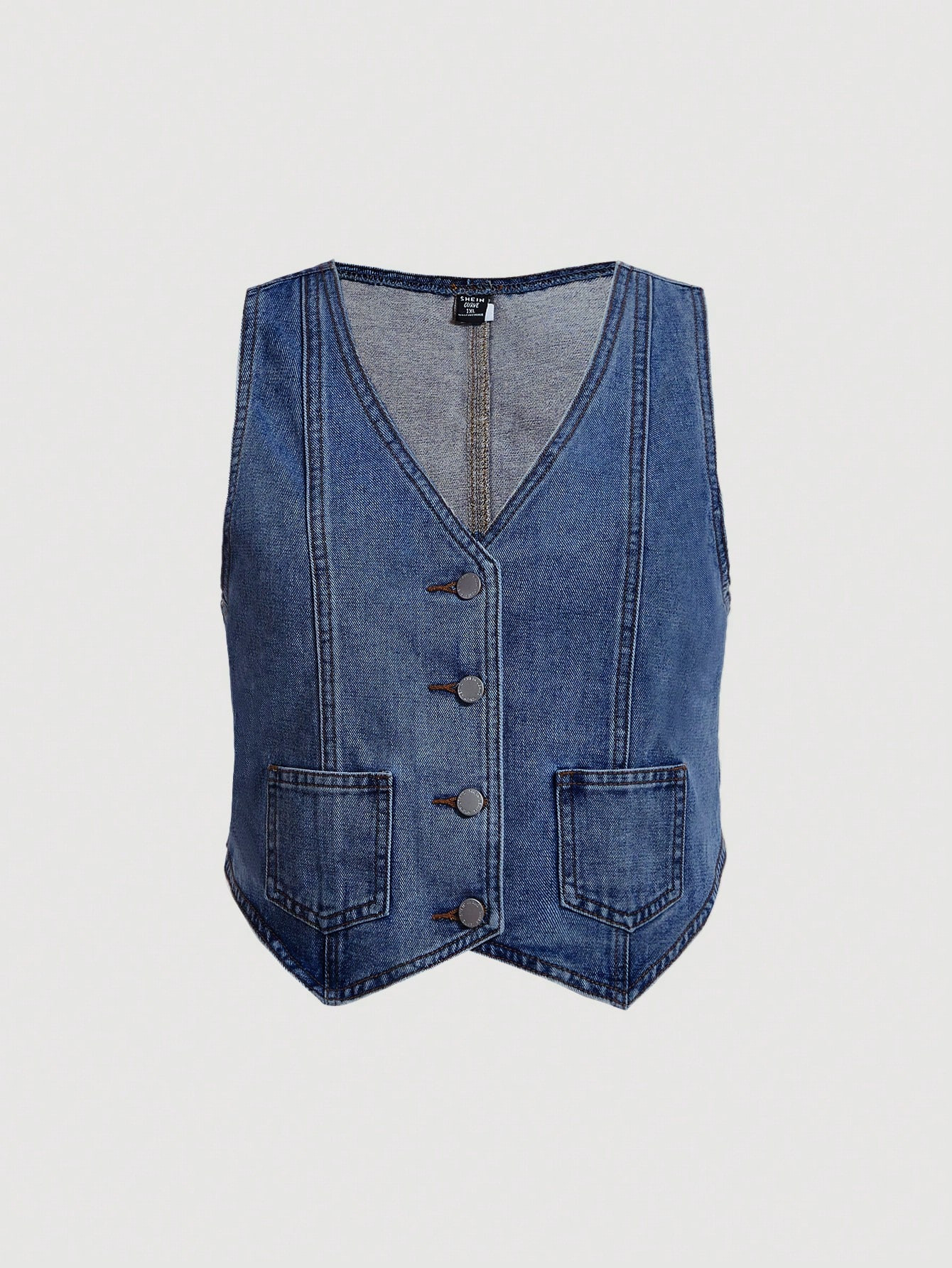 SHEIN Essnce Plus Size Women's Denim Vest With Pocket And Button Closure | SHEIN