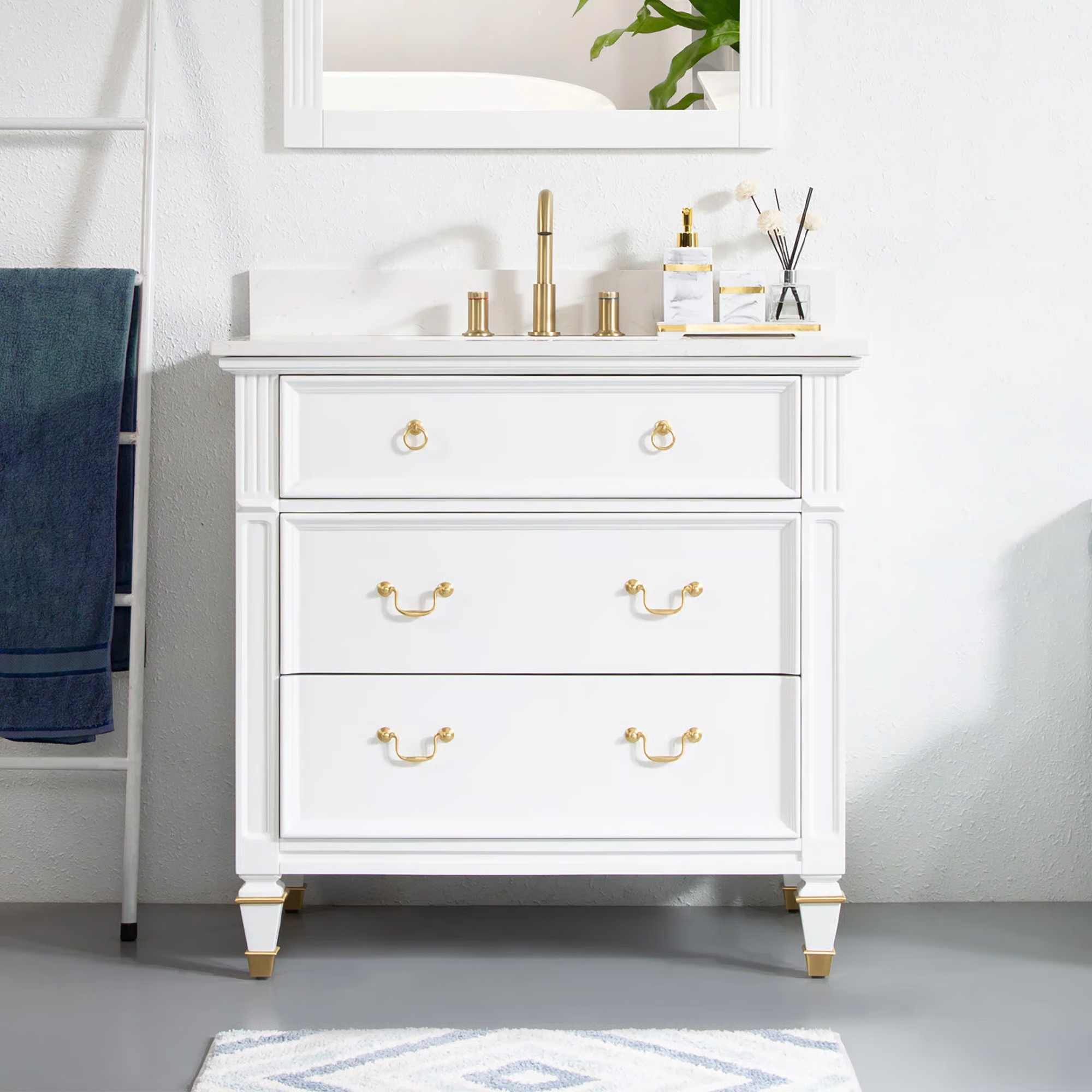 35'' H x 36" W Single Bathroom Vanity With Stain-resistant Carrera White Quartz Top and Single Si... | Wayfair North America