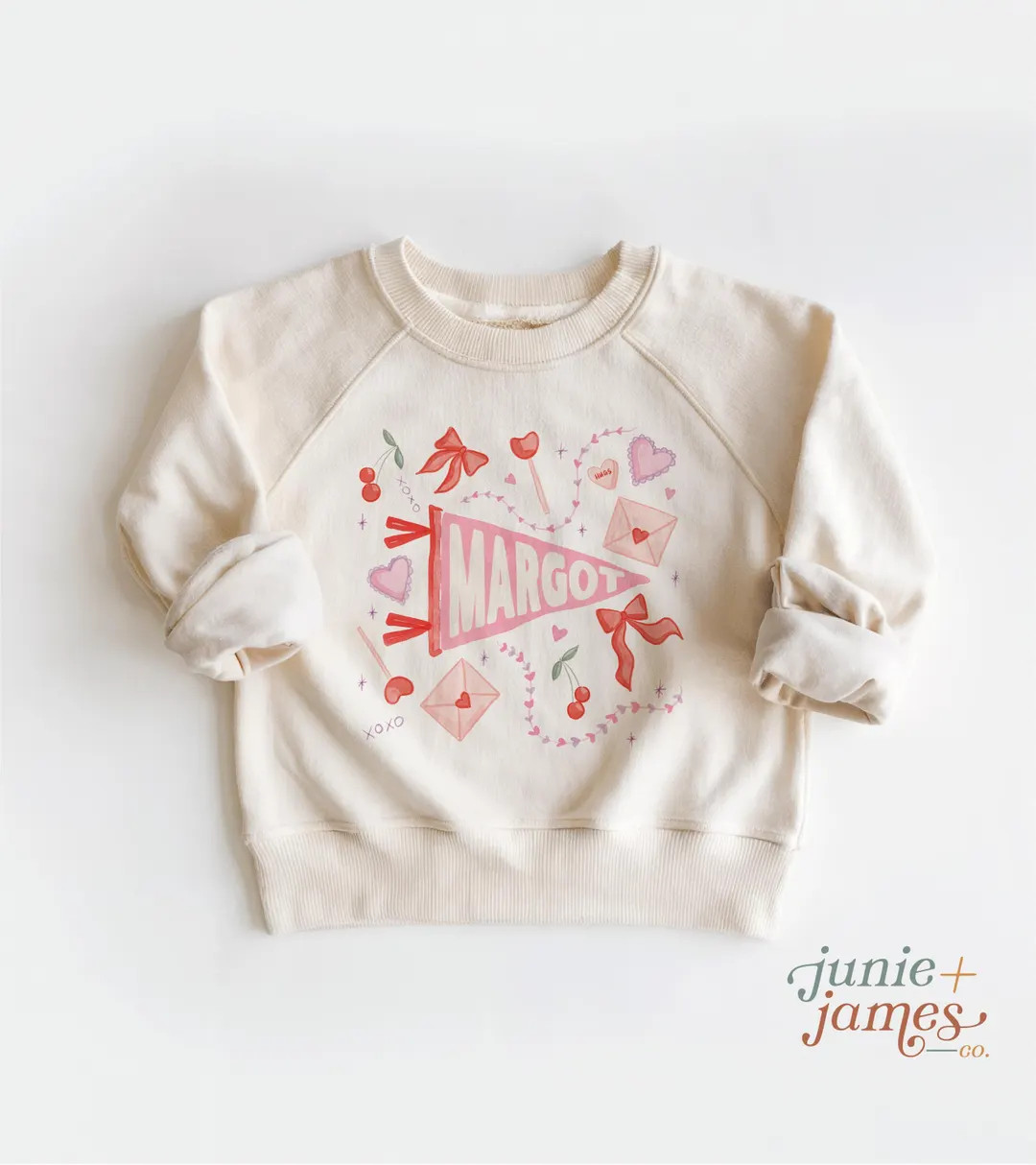 Personalized Valentine Name Pennant Toddler Sweatshirt - Valentine Coquette Bow Toddler Crewneck ... | Etsy (US)