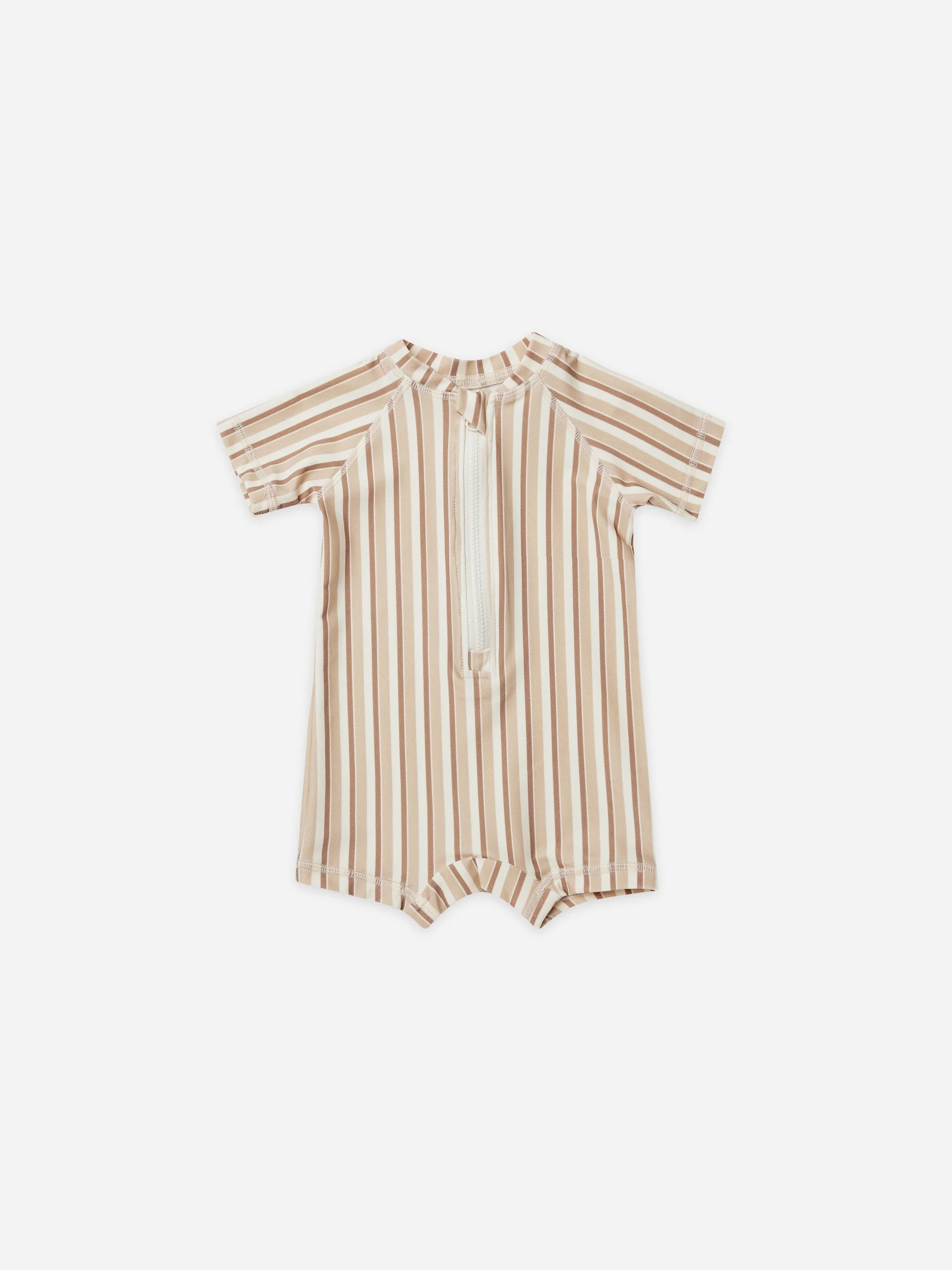 boys zip rashguard | latte + clay stripe | Quincy Mae