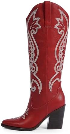 Modatope Knee High Cowboy Cowgirl Boots Embroidered Tall Western Boots for Women with Block Chunk... | Amazon (US)