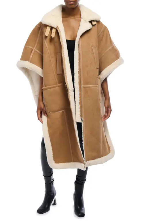 AZALEA WANG Faux Shearling Poncho Coat in Brown at Nordstrom | Nordstrom