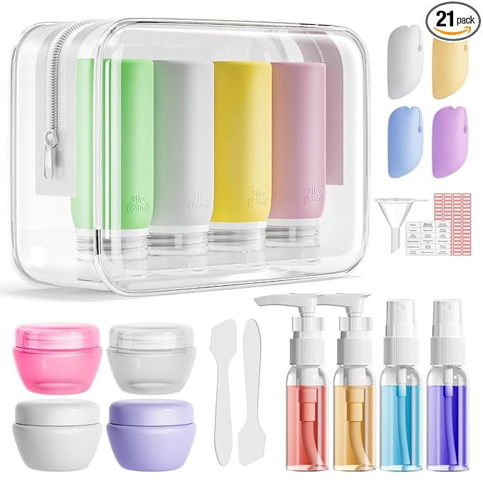 Muslish 21 Pack Leak Proof Silicone Travel Bottles Set, TSA Approved Containers for Toiletries, T... | Amazon (US)