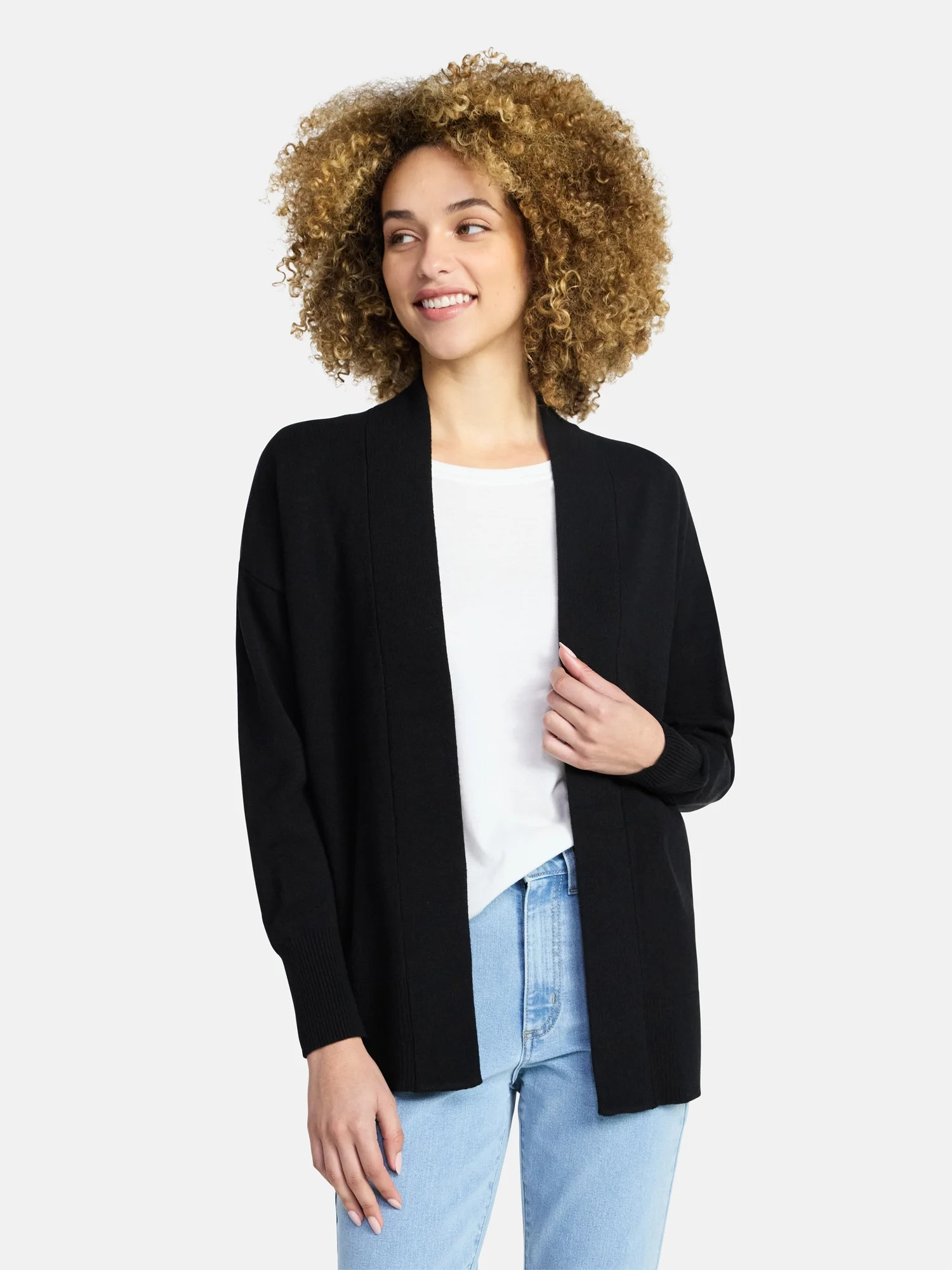Time and Tru Women's Open Front Cardigan Sweater with Long Sleeves, Lightweight, Sizes XS-XXXL | Walmart (US)