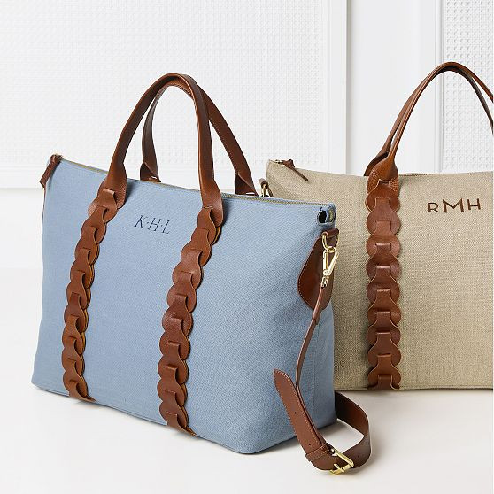 Camden Linen and Braided Leather Weekender | Mark and Graham