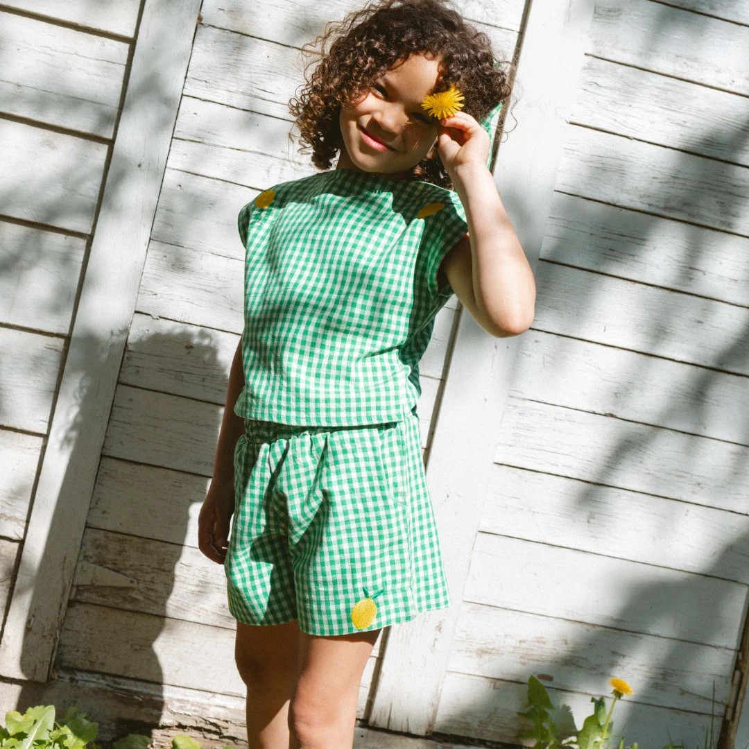Annita Girl Set in Limoncello Gingham | Folklore Las Niñas