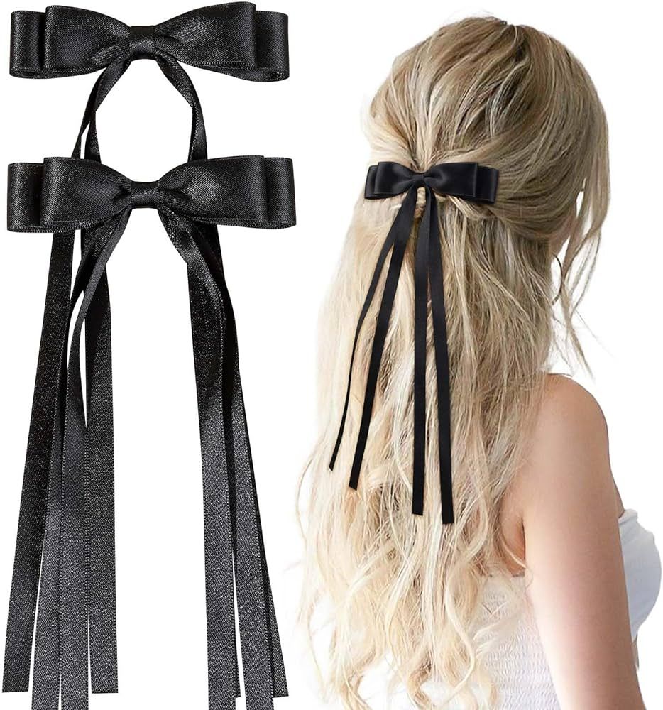 VOBOBE 2PCS Hair Bows for Women Girls, Tassel Ribbon Bowknot Hair Clips Barrettes for Girl with S... | Amazon (US)