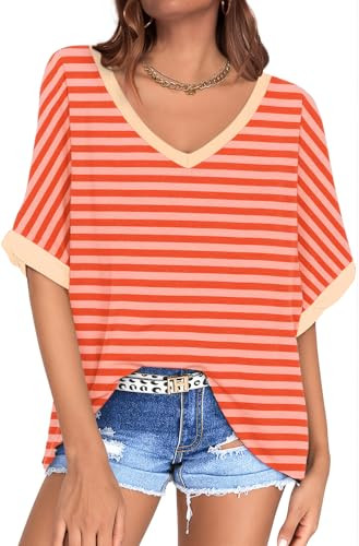 UEU Women's Oversized V Neck T-Shirt Casual Loose Tunic Tops | Amazon (US)