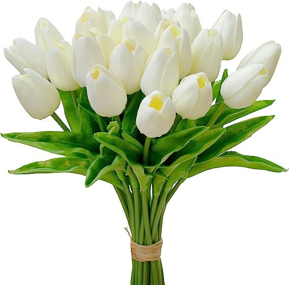 Mandy's 28pcs Cream Artificial Tulip Silk Flowers 13.5" in Bulk Home Kitchen Wedding Decorations | Amazon (US)