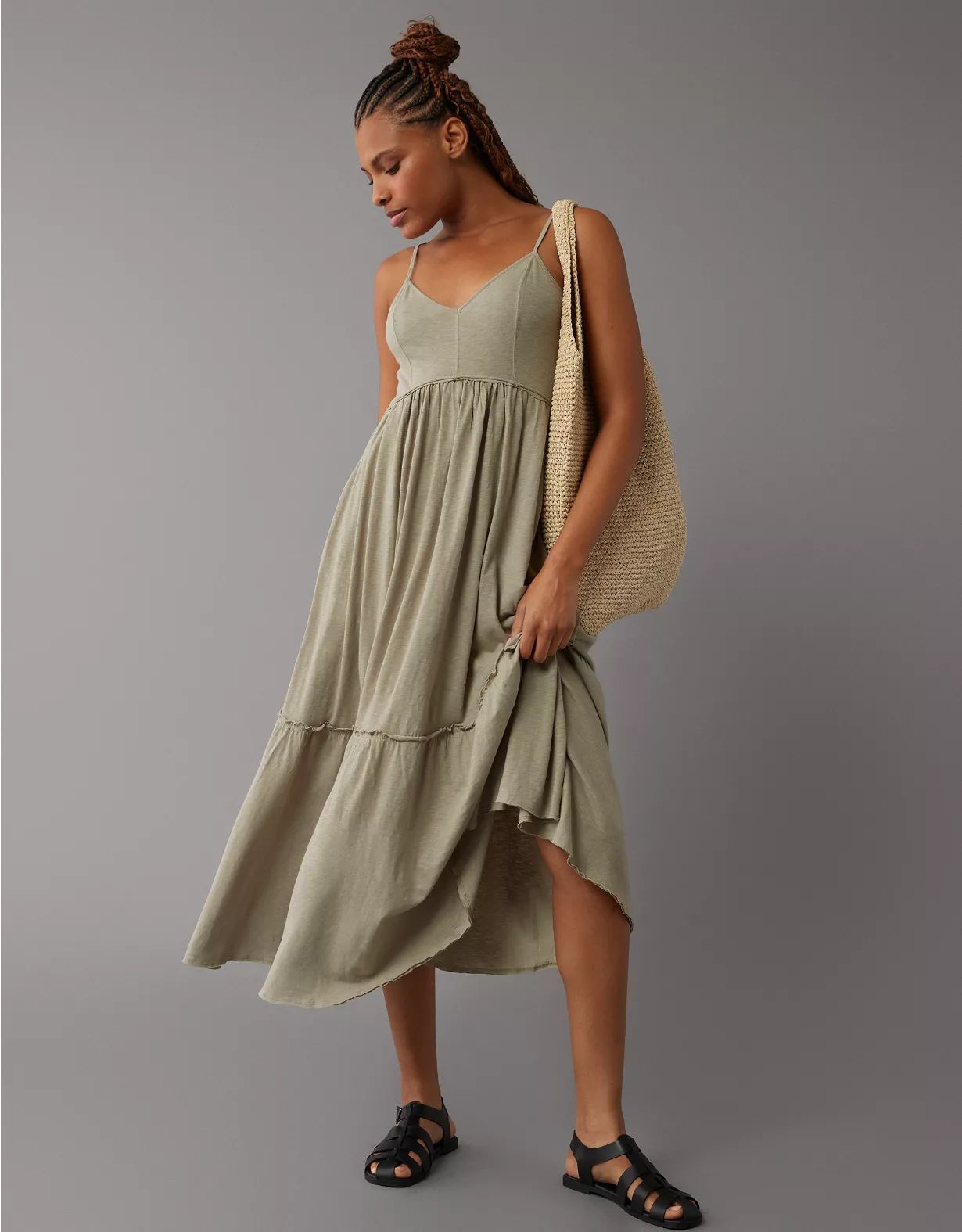 AE V-Neck Knit Midi Dress | American Eagle Outfitters (US & CA)