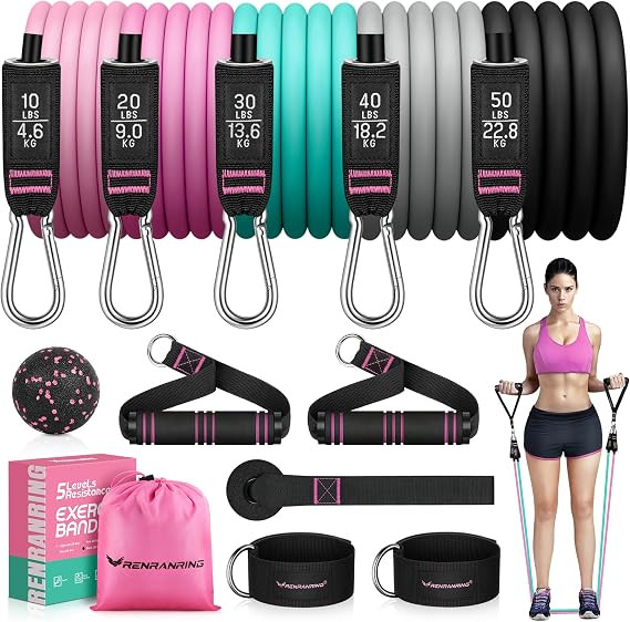 RENRANRING Resistance Bands for Working Out, 150LBS Exercise Bands, Workout Bands, Resistance Ban... | Amazon (US)