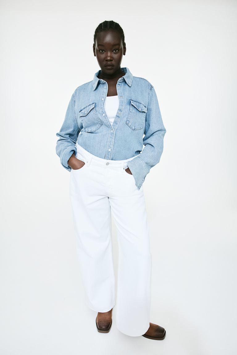 Curvy Fit Baggy Low Jeans - White - Ladies | H&M GB | H&M (UK, MY, IN, SG, PH, TW, HK)