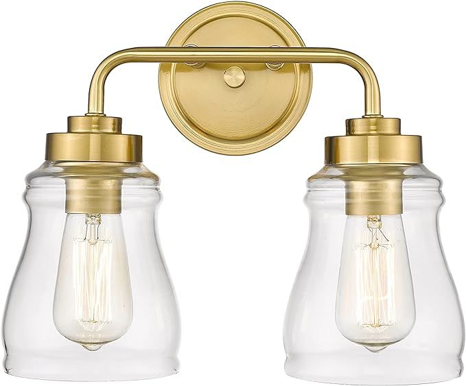 CALDION 2-Light Vanity Lights, Vintage Bathroom Light Fixtures with Clear Glass Shades, Brushed G... | Amazon (US)
