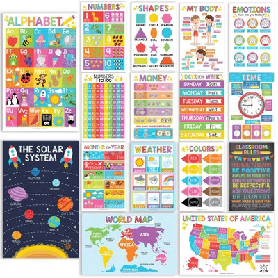 Hadley Designs Educational Laminated Posters for Kids (Set of 16) - Classroom & Room Decor | Target