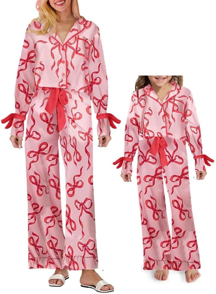 Seyurigaoka Mommy and Me Matching Christmas Pajamas Set Bow Tie Shirt Pants Xmas Pjs Set 2 Piece ... | Amazon (US)