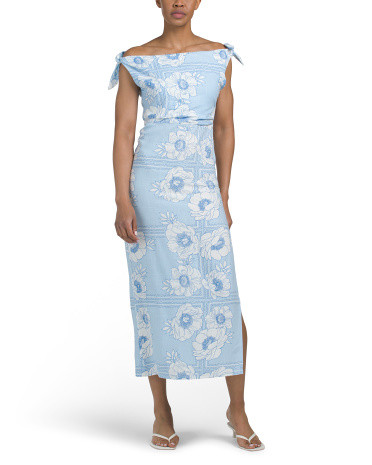 Linen Blend Off The Shoulder Floral Maxi Dress | TJ Maxx