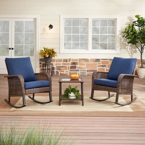Mainstays Tuscany Ridge 3-Piece Rocking Chair Outdoor Bistro Set, Blue | Walmart (US)