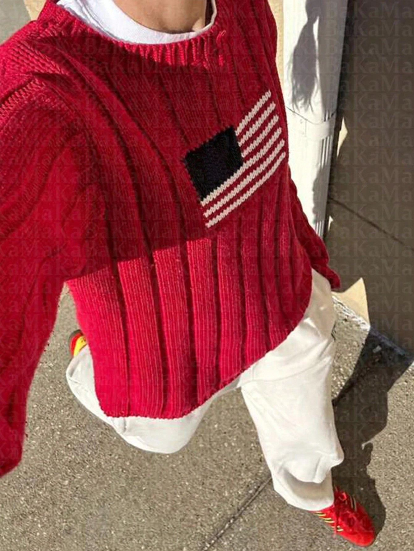 SHEIN EZwear Women's Round Neck Long Sleeve National Flag Design Casual Fashionable Sweater | SHE... | SHEIN