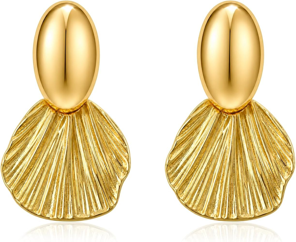 Chunky Gold Statement Earrings For Women Trendy Gold Plated Sectored Flower Leaf Angel Wing Earri... | Amazon (US)