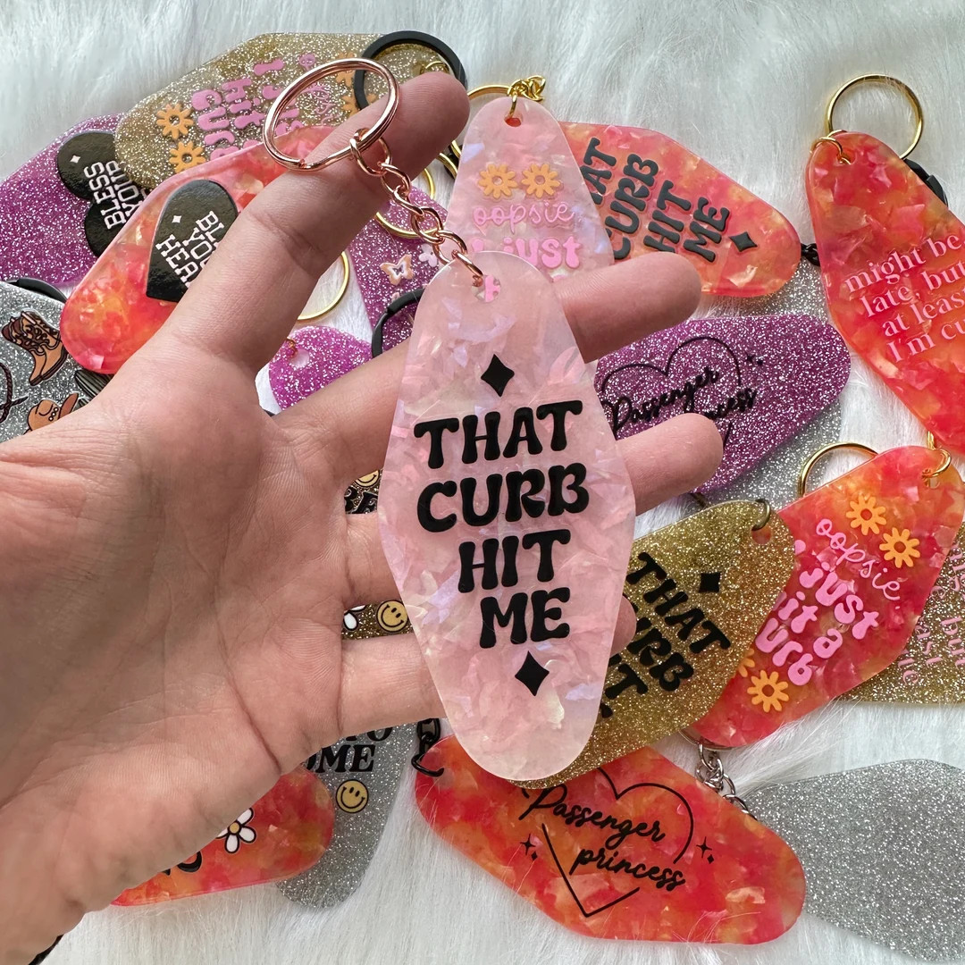 That Curb Hit Me Motel Keychain / Retro Motel Keychain / Funny Keychain / Preppy Keychain / Sarca... | Etsy (US)