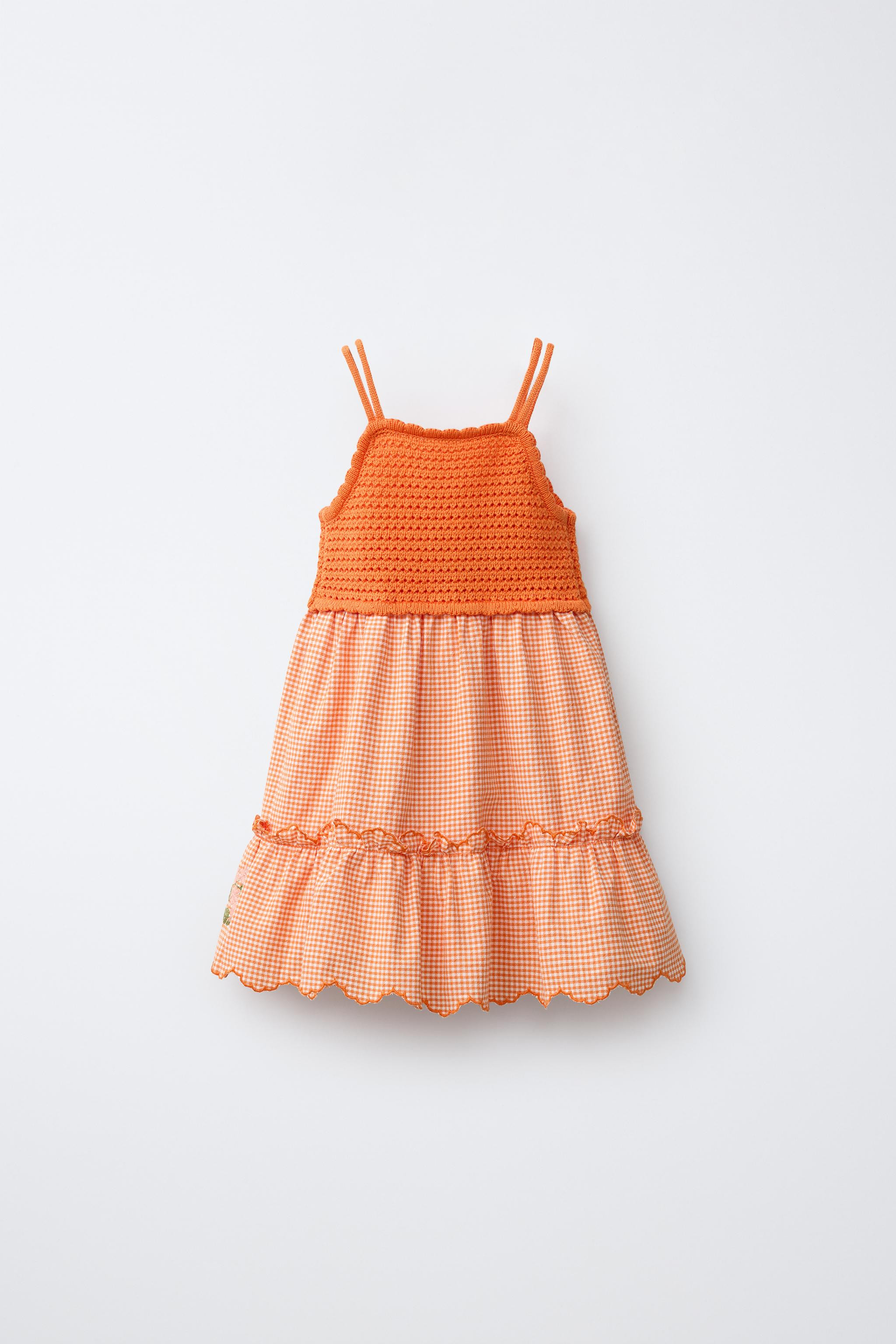 COMBINATION KNIT DRESS WITH EMBROIDERED GINGHAM FLOWERS | Zara US