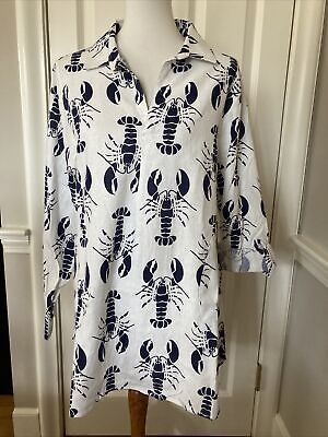 NWT Sigrid Olsen Linen Blend White/Navy Lobster Print Shirt/Tunic/Top Small | eBay US