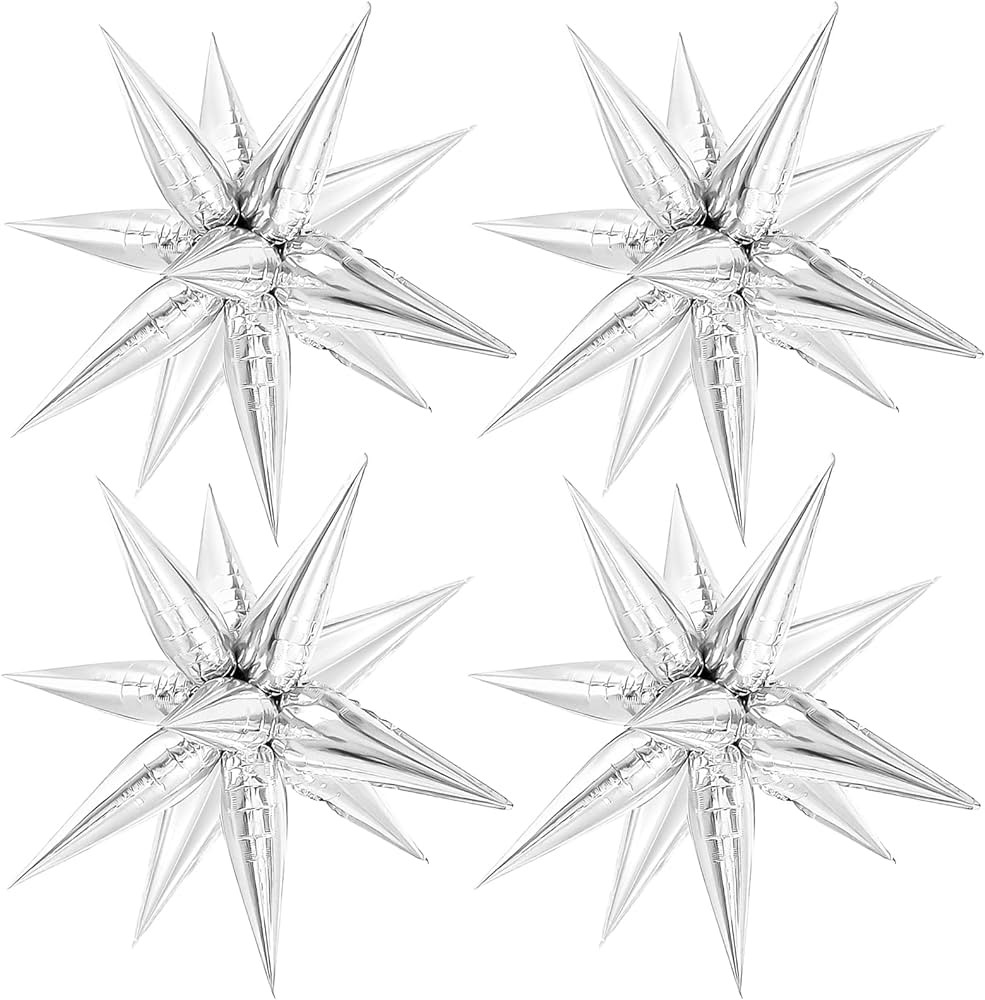 MIAHART 50 Pcs Silver Starburst Cone Mylar Balloons 26 inch Silver Foil Star Balloons Metallic La... | Amazon (CA)