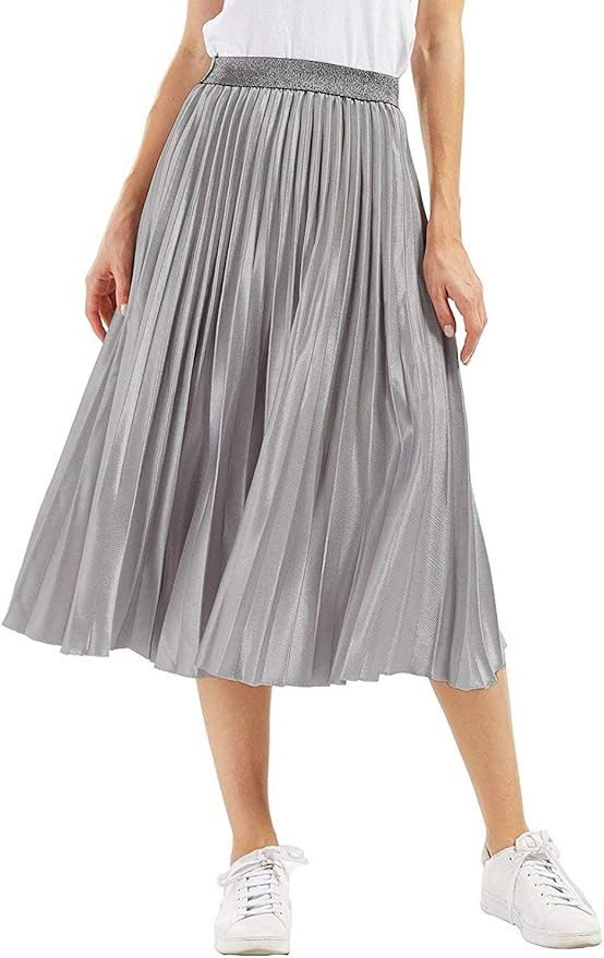CHARTOU Womens Elastic-Waist Accordion Pleated Metallic Long Party Skirt | Amazon (US)