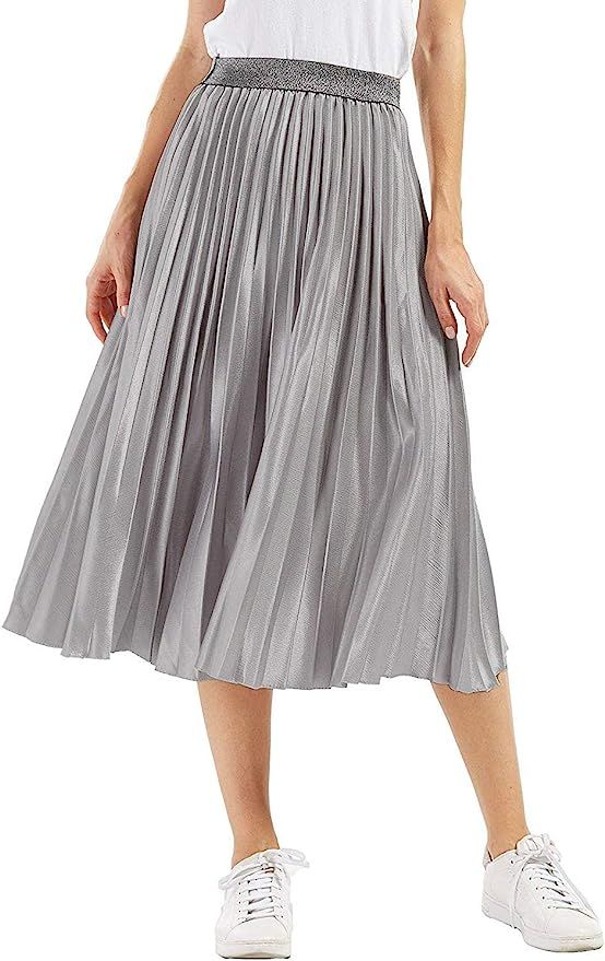 CHARTOU Womens Elastic-Waist Accordion Pleated Metallic Long Party Skirt | Amazon (US)