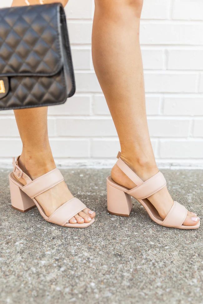 Kirsten Nude Double Strap Block Heels | The Pink Lily Boutique