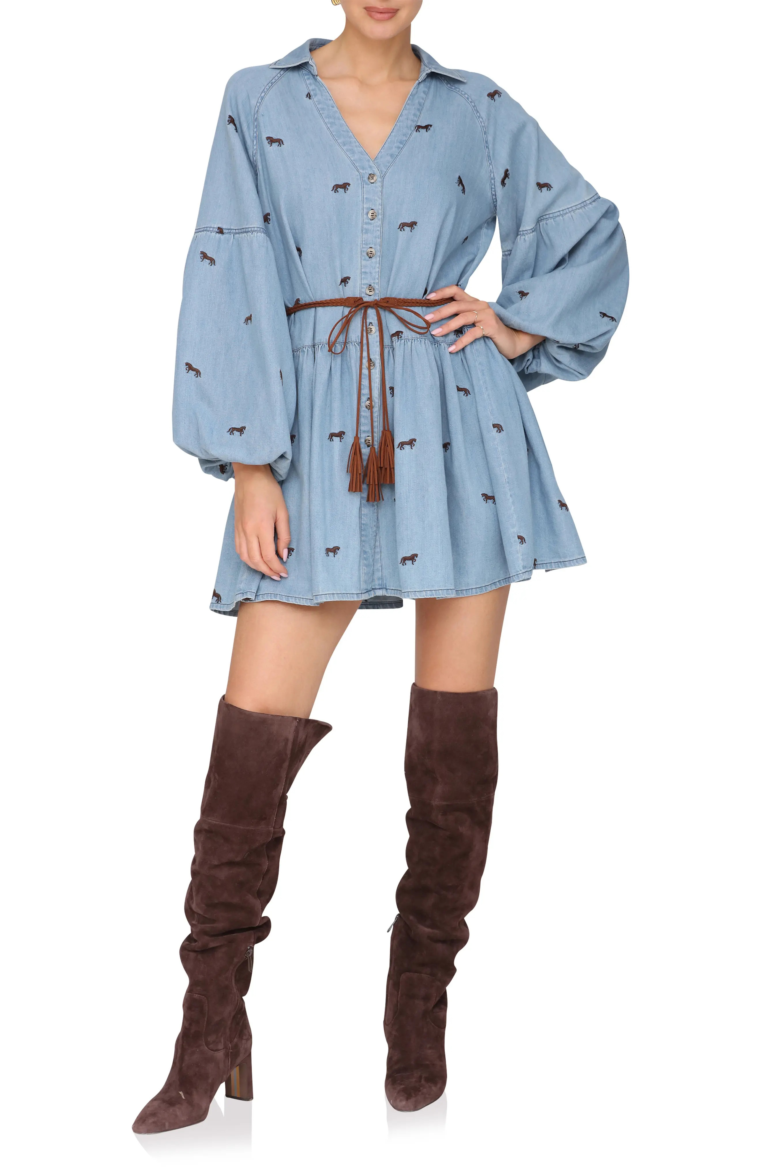 Avec Les Filles Tie Waist Long Sleeve Chambray Babydoll Dress (Women) | Nordstromrack | Nordstrom Rack