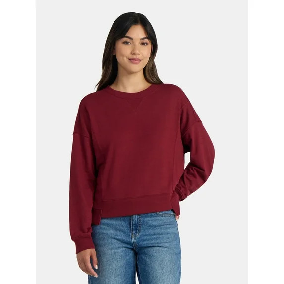 Time and Tru Women’s Ribbed Panel Sweatshirt with Long Sleeves, Sizes XS-XXXL - Walmart.com | Walmart (US)