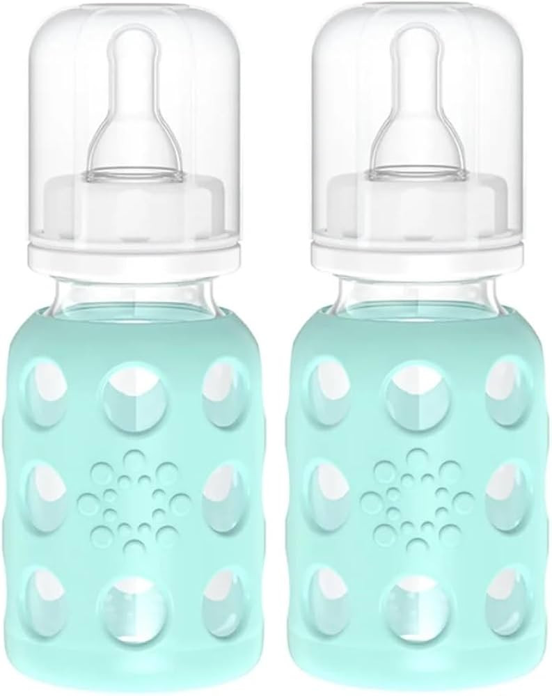 Lifefactory Glass Baby Bottle with Silicone Sleeve 4 Ounce, 2 Pack - Mint | Amazon (US)