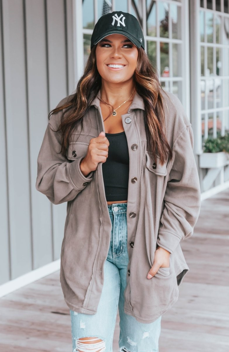 PRE-ORDER: What's Next Fog Fleece Shacket | Apricot Lane Boutique