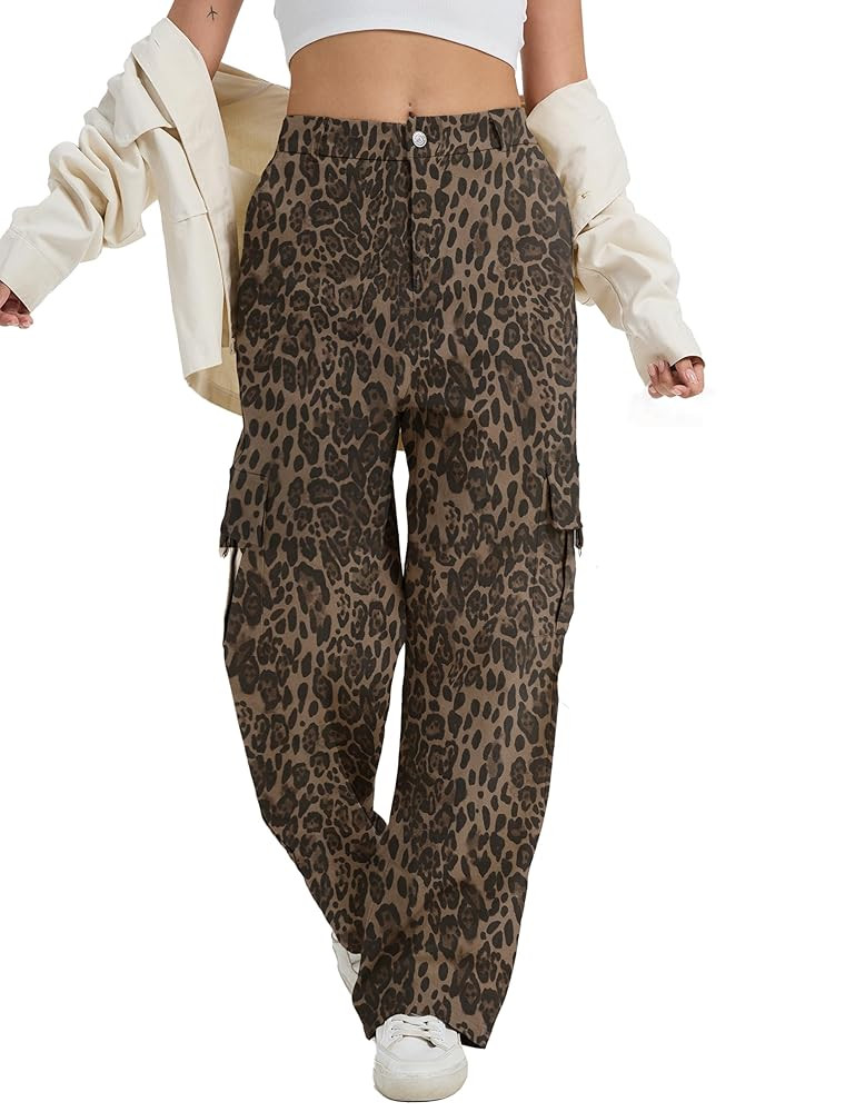 Cargo Pants for Women High Waist Wide Leg Stretchy Pull On Baggy Casual Pants with Pockets | Amazon (US)