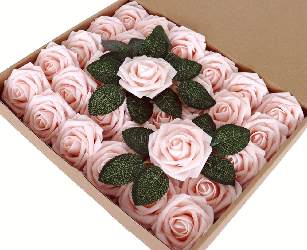 Artificial Foam Roses 20pcs with Leaves and Stems for Wedding Bridel Shower Bouquets Centerpieces... | Amazon (US)