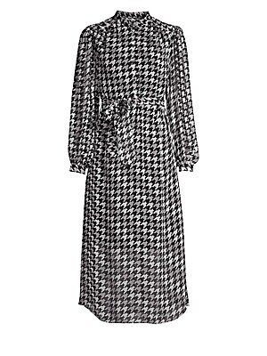 Equipment Women's Francois Houndstooth Midi Dress - True Black - Size Large | Saks Fifth Avenue