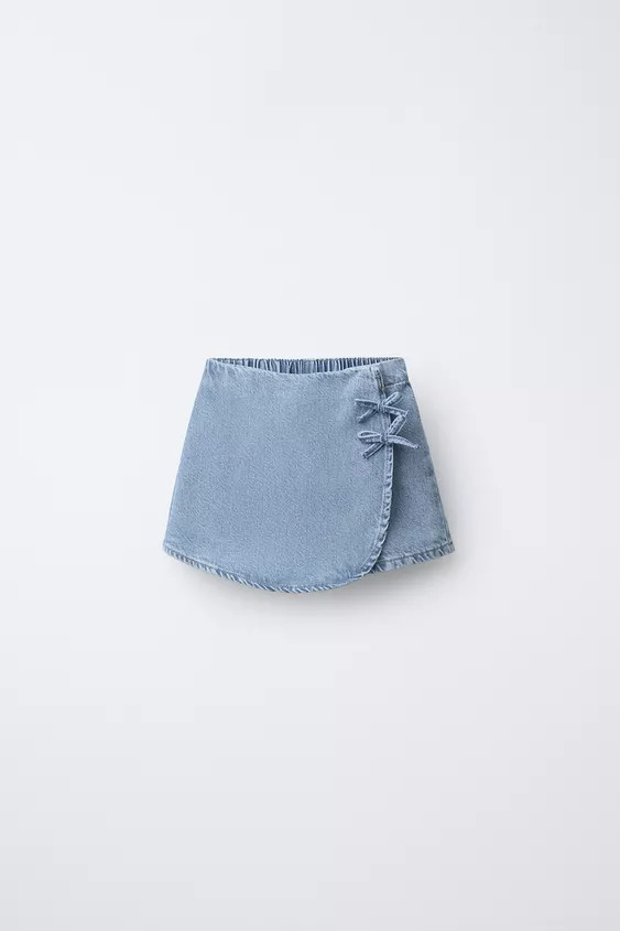 DENIM SKORT WITH BOWS | Zara US