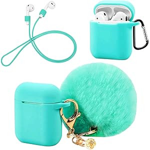 Silicone Hang Case Cover with Locking Carabiner and Fur Ball Keychain Compatible with Airpod Chargin | Amazon (US)