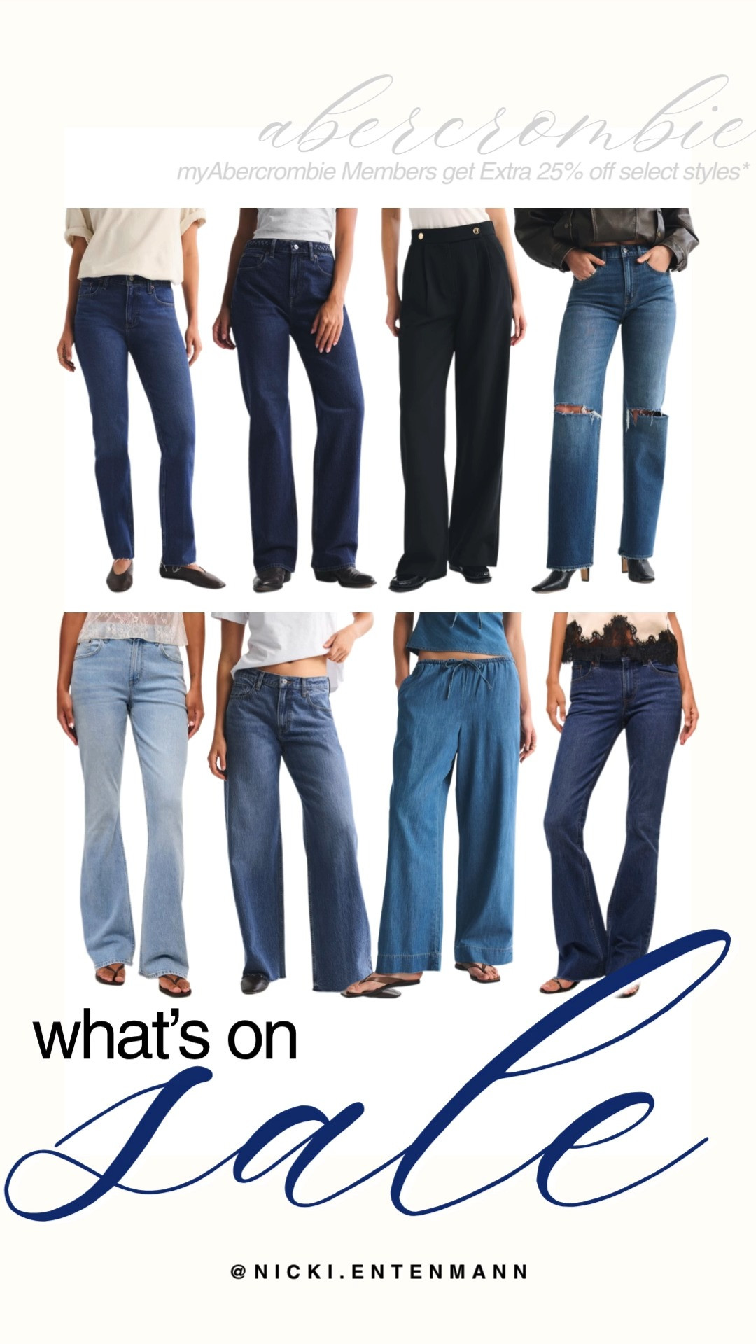 myAbercrombie members can take advantage of an extra 25% off select bottoms with this stylish denim and trouser edit! The roundup includes classic dark-wash straight-leg jeans, vintage light-wash flare jeans, relaxed wide-leg denim, distressed styles, and high-waisted black trousers. These foundational pieces pair effortlessly with fall knits or casual tees for an elevated, preppy-casual look.

#abercrombie #abercrombiefitch #myabercrombie #abercrombiejeans #whatsonsale #denimsale #preppycasual 

 #LTKootd #LTKSaleAlert #LTKTravel