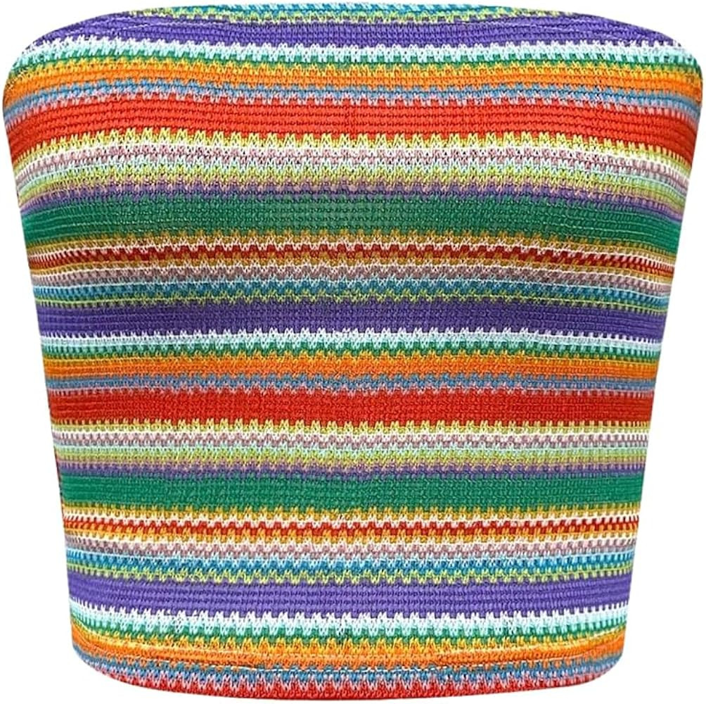GORGLITTER Women's Strapless Stripe Knit Tube Tops Bandeau Boho Summer Backless Sleeveless Colorf... | Amazon (US)