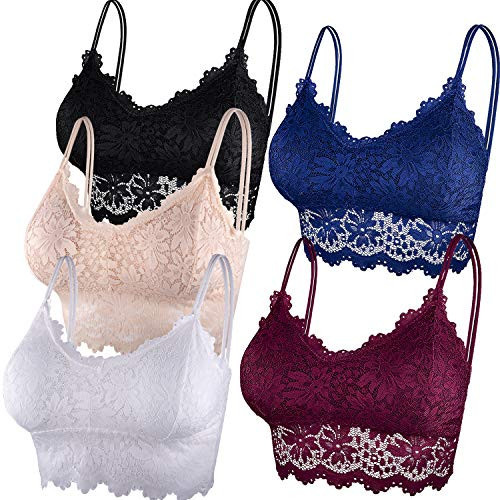 Duufin 5 Pcs Lace Bralette Padded Lace Bandeau Bra with Straps for Women Girls, L-XL | Amazon (US)