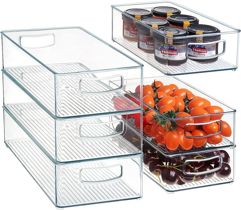Hudgan Stackable Pantry Organizer Bins (3 Large and 3 Medium) - Clear Plastic Storage Container f... | Amazon (US)